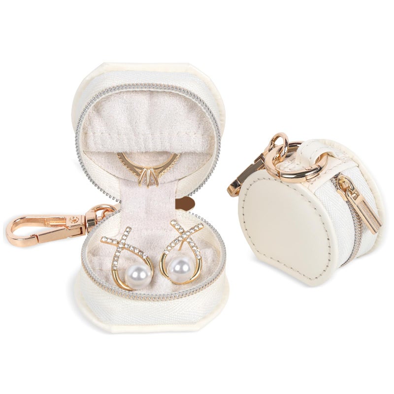Hatori Portable Gym Jewelry Storage Box Case, Jewelry Ring Holder Box with Keychain, Small Travel Ring Earring Stud Necklace Storage Case, Anti-Lost Keychain Container for Smart Rings (White) - Image 1