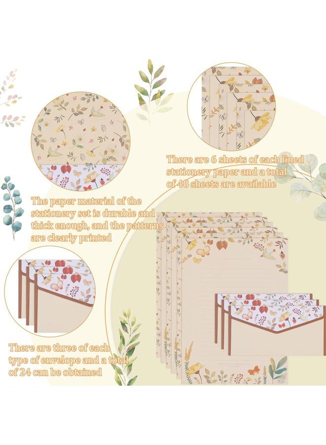 Tmtains 72Pcs Stationery Paper and Envelopes Set Contain 48Pcs Letter Paper 24Pcs Envelopes Double Sided Floral Design Lined Stationary Set for Writing Letters Poem Office School Supplies - Image 2