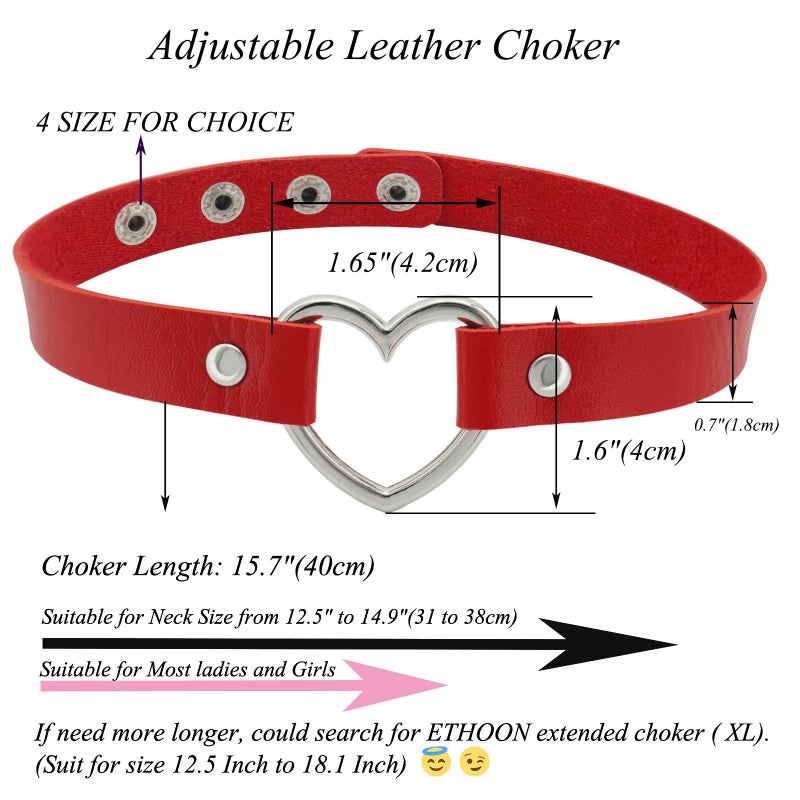 ETHOON قلادة تشوكر على شكل قلب من إيثون جلد PU تشوكر غوث قلادة سلسلة حمراء - Image 2