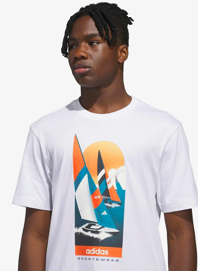 Adidas WHITE Summer Sailing Graphic T-Shirt for Men | Best Price UAE
