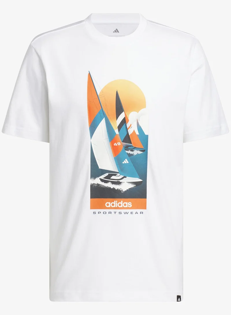 Adidas WHITE Summer Sailing Graphic T-Shirt for Men | Best Price UAE