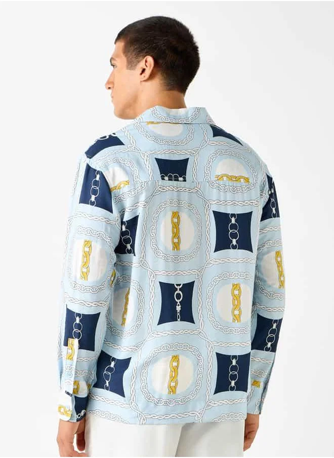 Iconic Iconic Regular Fit Printed Shirt with Long Sleeves