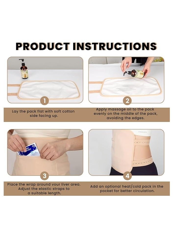 2 Pack Castor Oil Pack Wrap Set Reusable Organic Waist and Neck for Liver Detox Thyroid Beige Set - Image 5