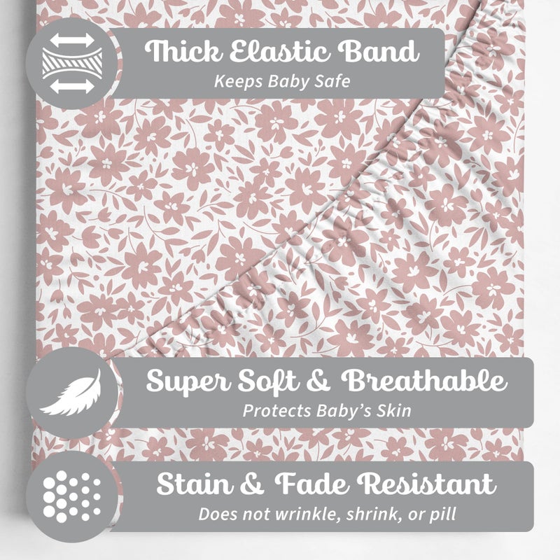 Sorrel + Fern Crib Sheets Neutral - Fitted Baby Crib Sheets Bed for Girl Boy - 2 Pack Standard & Toddler Mattress (Antique Rose) - Buttery Soft Organic Cotton Blend - Image 2