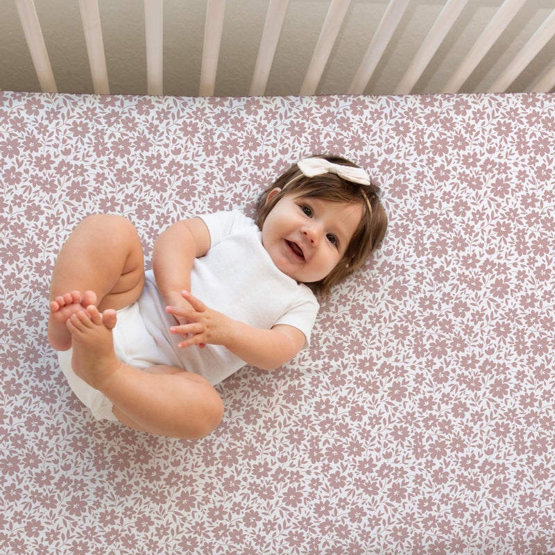 Sorrel + Fern Crib Sheets Neutral - Fitted Baby Crib Sheets Bed for Girl Boy - 2 Pack Standard & Toddler Mattress (Antique Rose) - Buttery Soft Organic Cotton Blend - Image 3