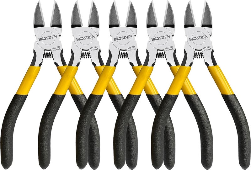 BOOSDEN 5 Wire Cutters 5 Pack Precision Cutting Pliers Ultra Sharp Wire Snips Wire Clippers Spring Loaded Flush Cutter Diagonal Cutting Pliers for Jewelry Making Crafting Wire Cutters Set