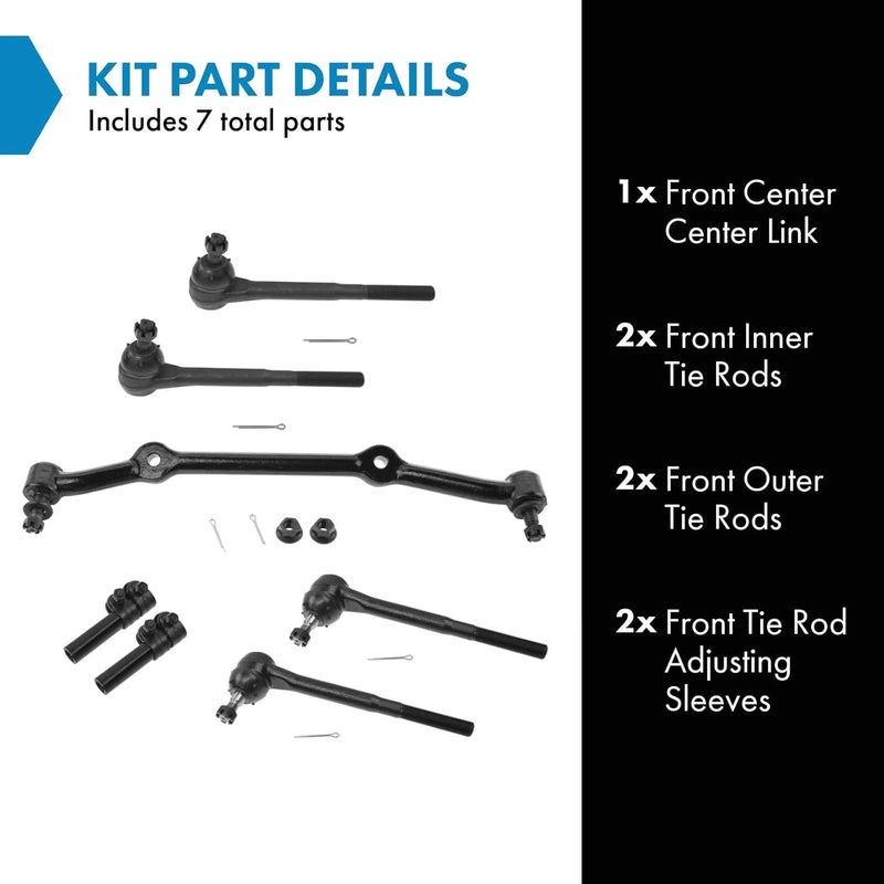 TRQ Front Driver & Passenger Side Steering Kit Center Link Tie Rod Tie Rod Adjusting Sleeve Compatible with 82-95 Chevrolet GMC - Image 2