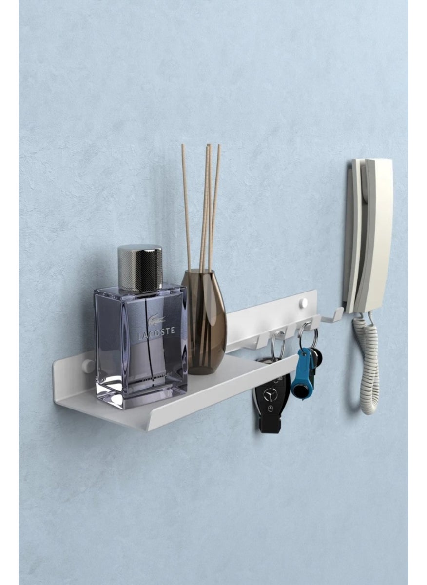3Art Metal Wall Mounted Iron Key Holder - Decorative Metal Hanger - Wall Shelf with 4 Hooks  - Image 1