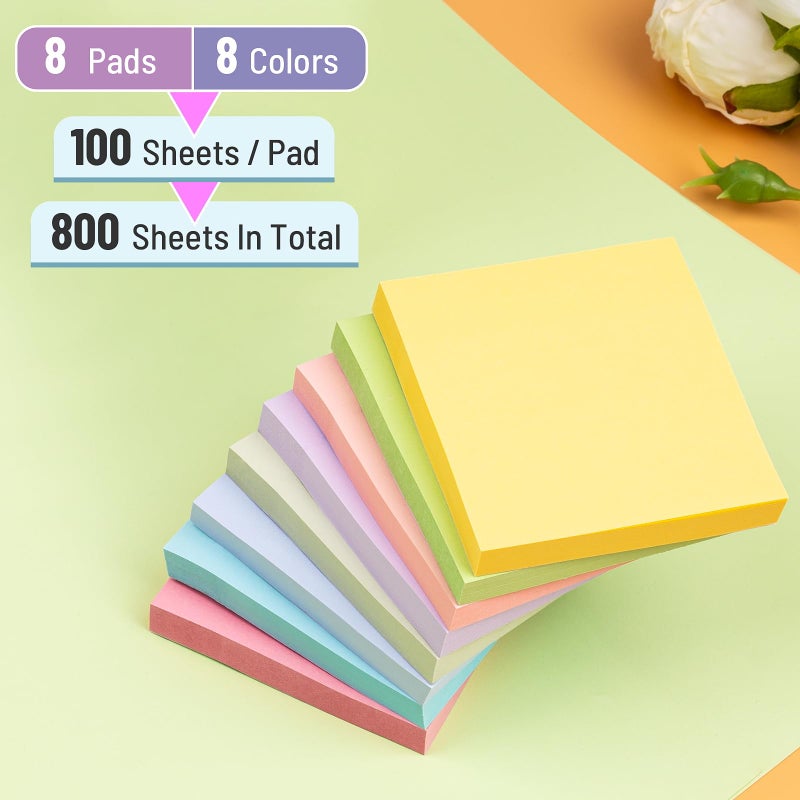 AUYAARS Sticky Notes 3x3 Inches, 8 Pads, 800 Sheets, 8 Color Sticky Note Pads, Premium Sticky Pads, Sticky Notes Bulk, Self-Stick Note Pads, 100 Sheets/pad - Image 2