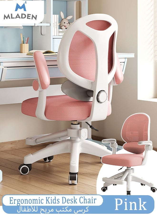 MLADEN Ergonomic Kids Desk Chair, Study Chair for Boys Girls with Height Adjustable, Swivel Mesh Task Student Chairs, Independently Adjustable Lumbar Support, Growing Teen Office Chair for Home/School/Office (Pink) - Image 1