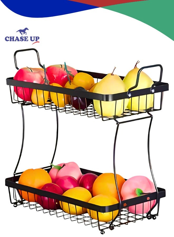 تشيس اب سلة فاكهة بطبقتين لطاولة المطبخ | رف منظم معدني قابل للفصل لتخزين الخضراوات والخبز والفواكه | حامل سلكي كبير السعة للاستخدام في المطبخ المنزلي، أسود - Image 1