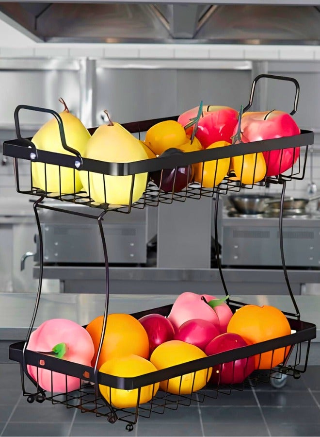 تشيس اب سلة فاكهة بطبقتين لطاولة المطبخ | رف منظم معدني قابل للفصل لتخزين الخضراوات والخبز والفواكه | حامل سلكي كبير السعة للاستخدام في المطبخ المنزلي، أسود - Image 2