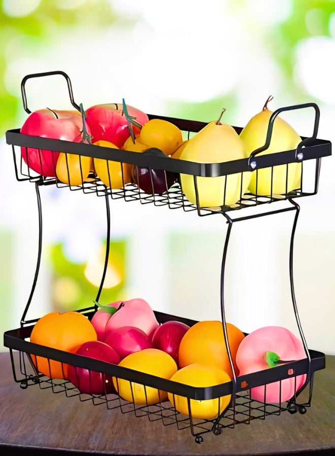 تشيس اب سلة فاكهة بطبقتين لطاولة المطبخ | رف منظم معدني قابل للفصل لتخزين الخضراوات والخبز والفواكه | حامل سلكي كبير السعة للاستخدام في المطبخ المنزلي، أسود - Image 3