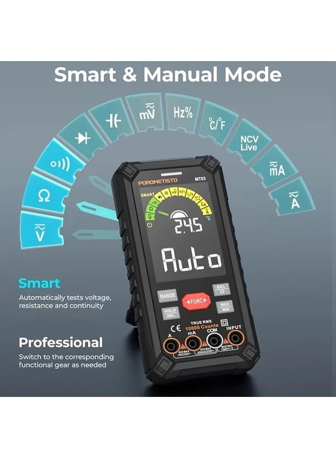 MT03 مقياس متعدد رقمي ذكي، نطاق تلقائي، 10000 عد، اختبار جهد التيار المتردد والتيار المستمر، كشف الجهد غير المتصل (NCV) - Image 2