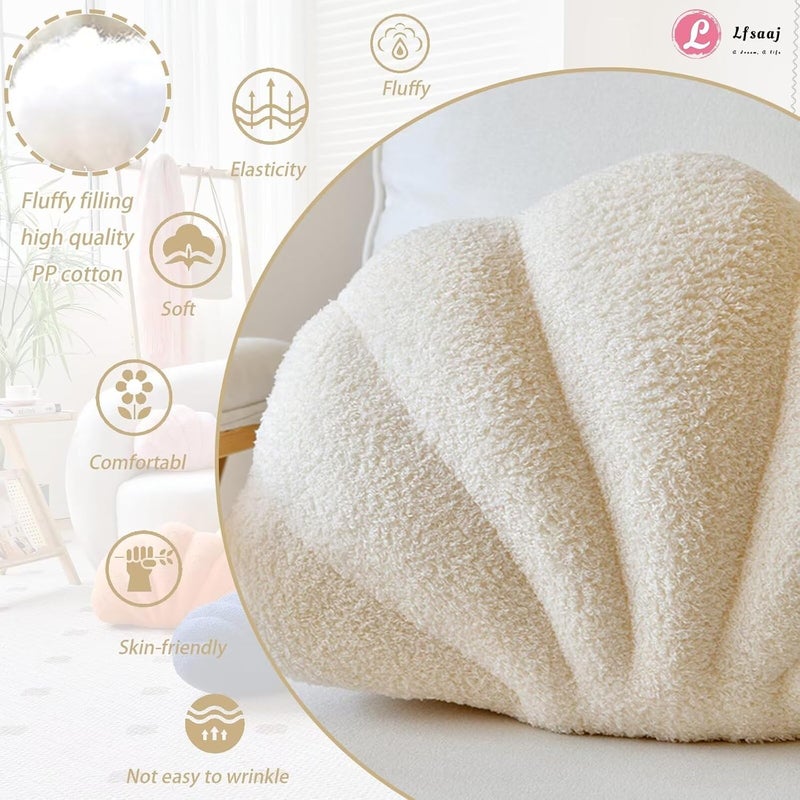 Lfsaaj Beige Seashell Throw Pillows, Shell Shaped Throw Pillows, 13 Inch Soft Home Decorative Pillow Plush Cushion for Bed Couch Living Sofa Room Decor Accent Throw Pillow - Image 2