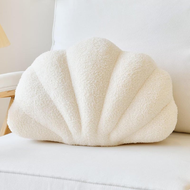 Lfsaaj Beige Seashell Throw Pillows, Shell Shaped Throw Pillows, 13 Inch Soft Home Decorative Pillow Plush Cushion for Bed Couch Living Sofa Room Decor Accent Throw Pillow - Image 1