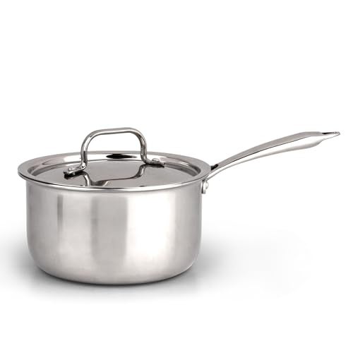 AGARO Regency Triply Steel Saucepan with Lid 18 cm, Triple Layered Stainless Steel Body, 2.25 Liter Capacity, 2.5mm Thick Body, Sturdy Handle, Induction & Gas Compatible, Tea, Chai Pan - Image 1