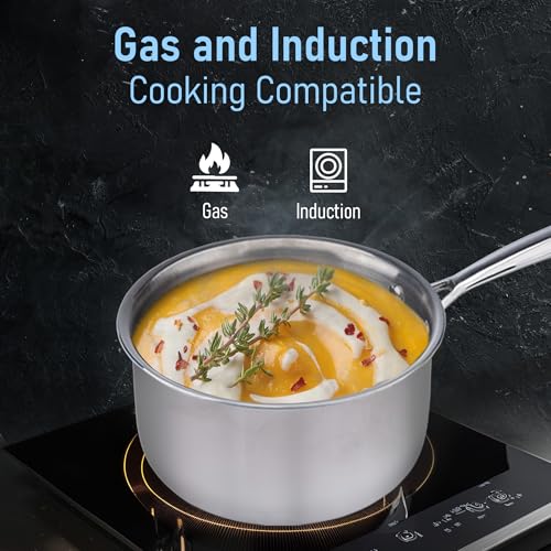 AGARO Regency Triply Steel Saucepan with Lid 18 cm, Triple Layered Stainless Steel Body, 2.25 Liter Capacity, 2.5mm Thick Body, Sturdy Handle, Induction & Gas Compatible, Tea, Chai Pan - Image 4