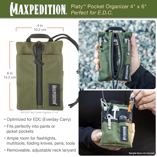 MAXPEDITION Platy Pocket Organizer Durable EDC Tool Pouch for Men Neck Wallet with Paracord Lanyard Holds Flashlight Multitool Pen Notebook OD Green 4 x 6 - Image 3