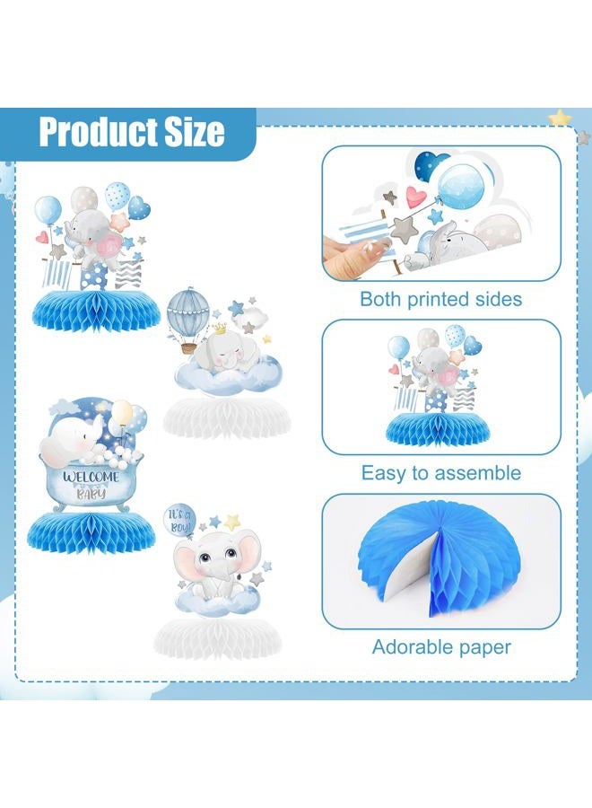ZCPTZ 12 Pcs Blue Elephant Honeycomb Centerpieces Moon Star Balloons Elephant Theme Party Topper It's A Boy 3D Baby Shower Honeycomb Table Decorations for Birtaday Wedding Shower Party Supplies - Image 3