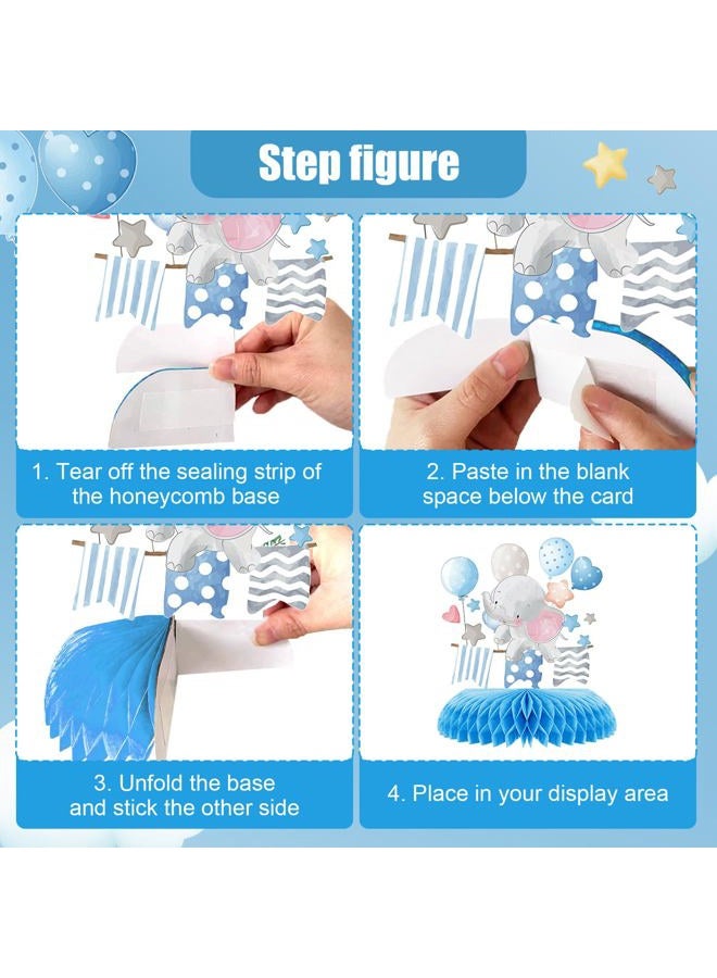 ZCPTZ 12 Pcs Blue Elephant Honeycomb Centerpieces Moon Star Balloons Elephant Theme Party Topper It's A Boy 3D Baby Shower Honeycomb Table Decorations for Birtaday Wedding Shower Party Supplies - Image 4