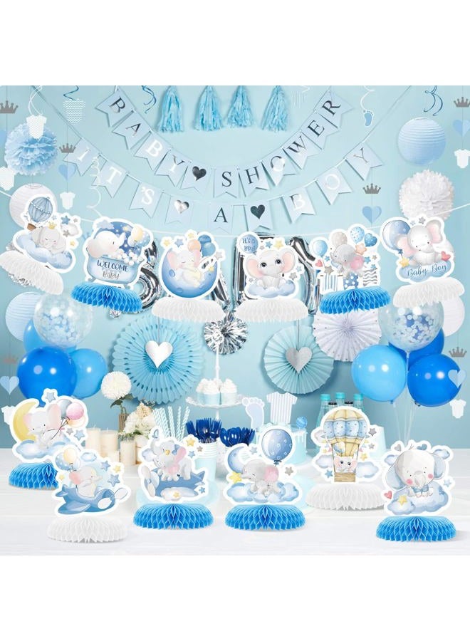 ZCPTZ 12 Pcs Blue Elephant Honeycomb Centerpieces Moon Star Balloons Elephant Theme Party Topper It's A Boy 3D Baby Shower Honeycomb Table Decorations for Birtaday Wedding Shower Party Supplies - Image 5