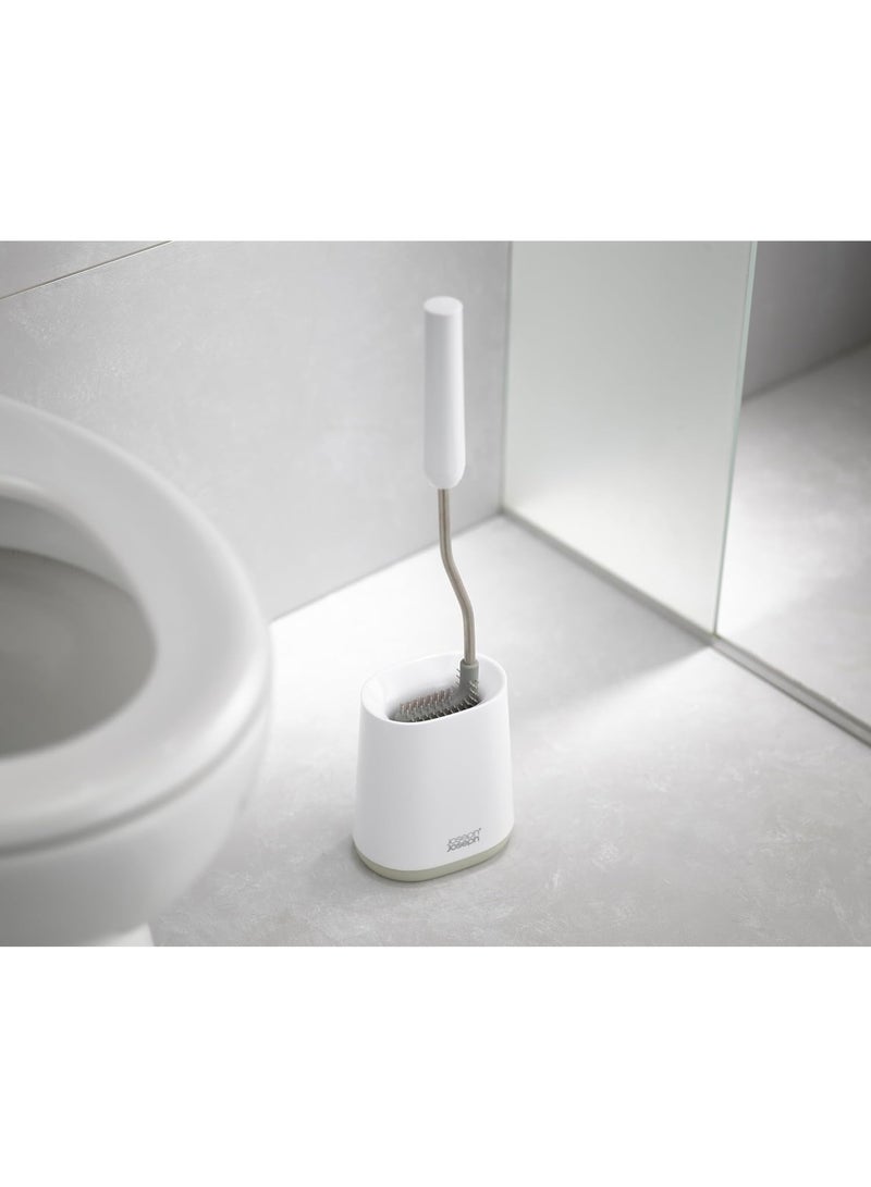 Joseph Joseph Flex Lite - 2-Pack Silicone Toilet Brush with slimline holder set, flexible anti-drip, anti-clog deep clean head, White/Grey, Small - Image 3