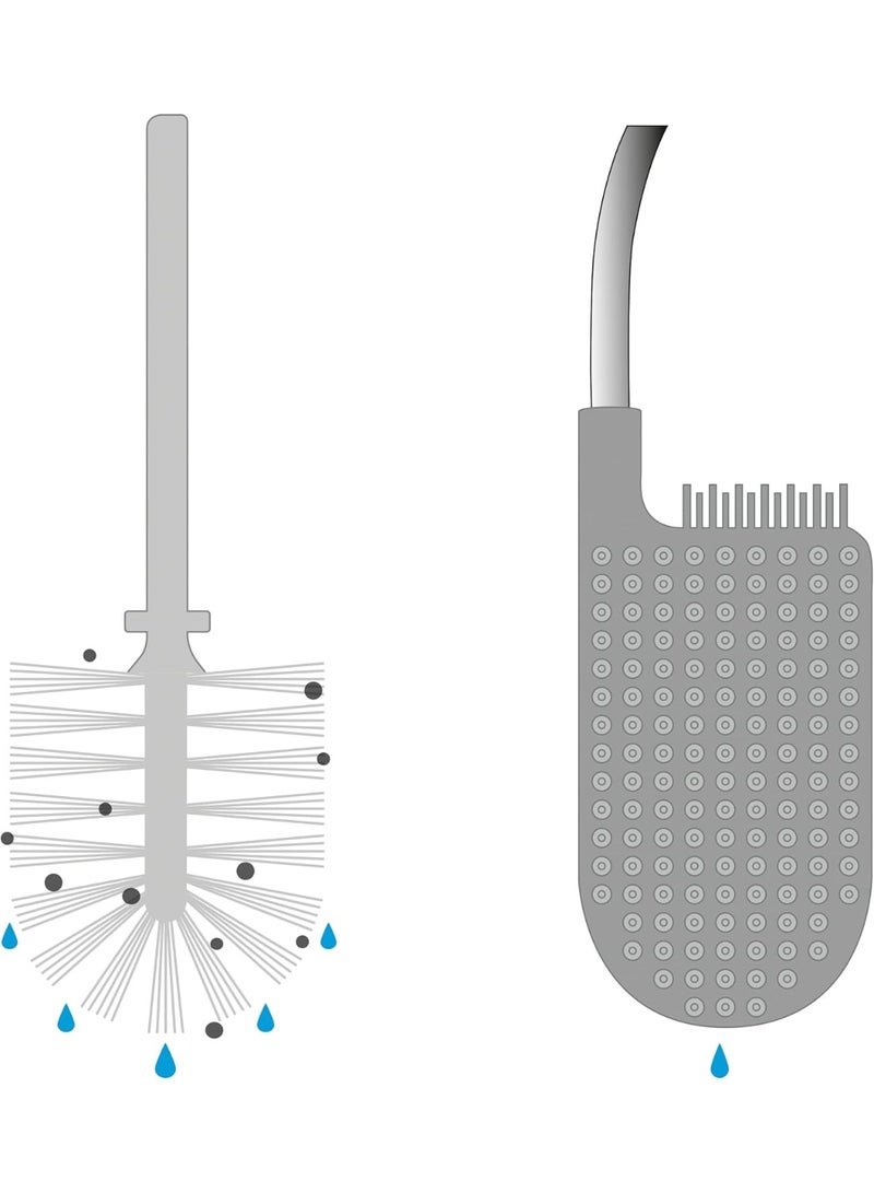 Joseph Joseph Flex Lite - 2-Pack Silicone Toilet Brush with slimline holder set, flexible anti-drip, anti-clog deep clean head, White/Grey, Small - Image 5