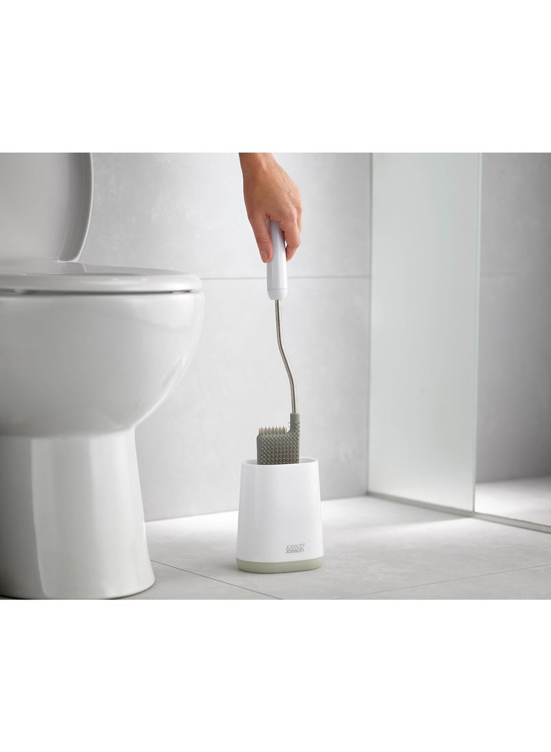 Joseph Joseph Flex Lite - 2-Pack Silicone Toilet Brush with slimline holder set, flexible anti-drip, anti-clog deep clean head, White/Grey, Small - Image 2
