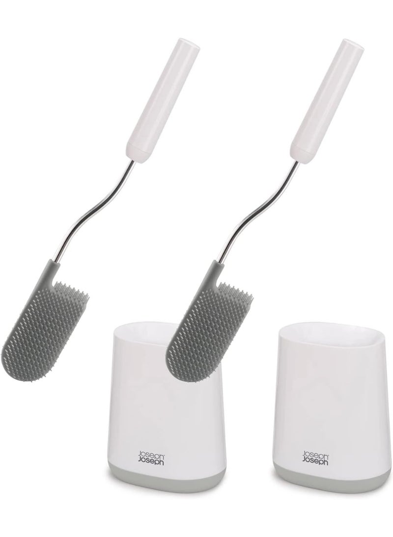 Joseph Joseph Flex Lite - 2-Pack Silicone Toilet Brush with slimline holder set, flexible anti-drip, anti-clog deep clean head, White/Grey, Small - Image 1