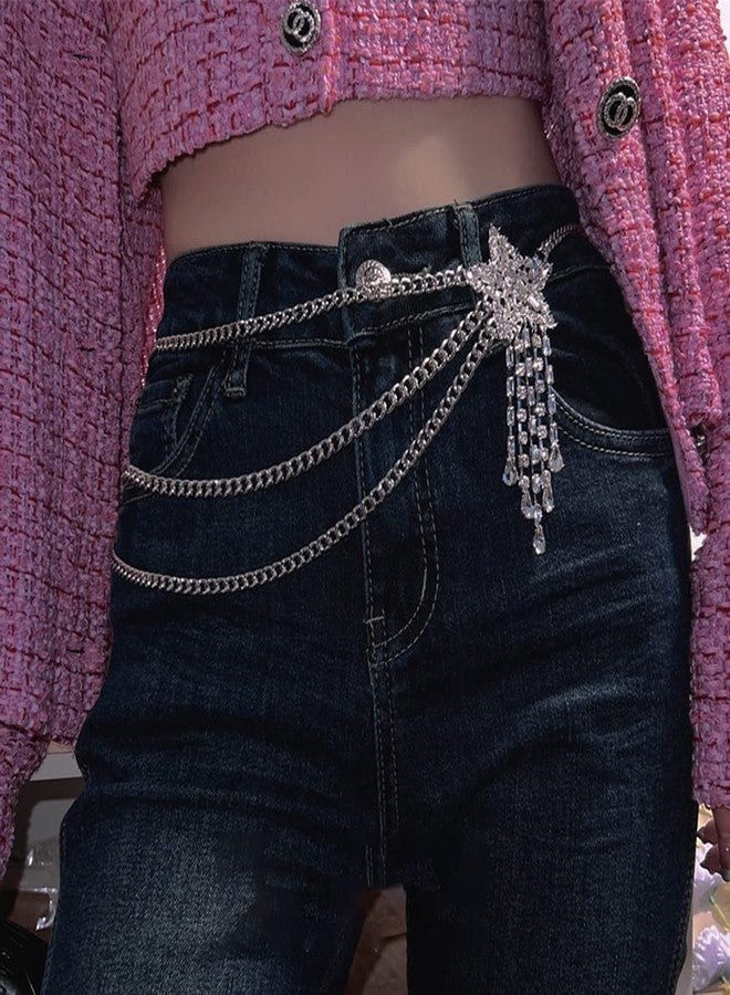 Wiwpar Sparkly Rhinestone Body Chains Belt Crystal Waist Chains Star Pendant Summer Beach Sexy Waist Chain Boho Layered Body Chain Belly Waist Chain Party Body Jewelry Accessories for Women - Image 4