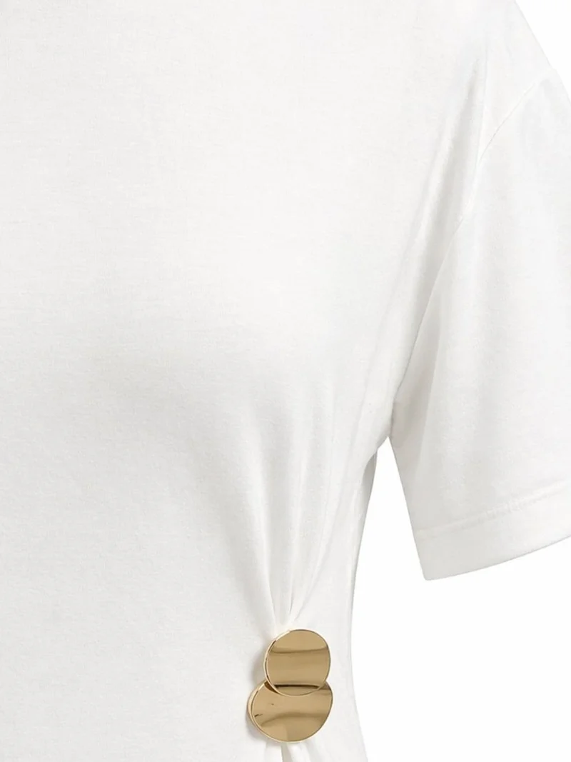 ميكسراي MIXRAY Crew Neck Mini T-Shirt Dress with Stone Accessory