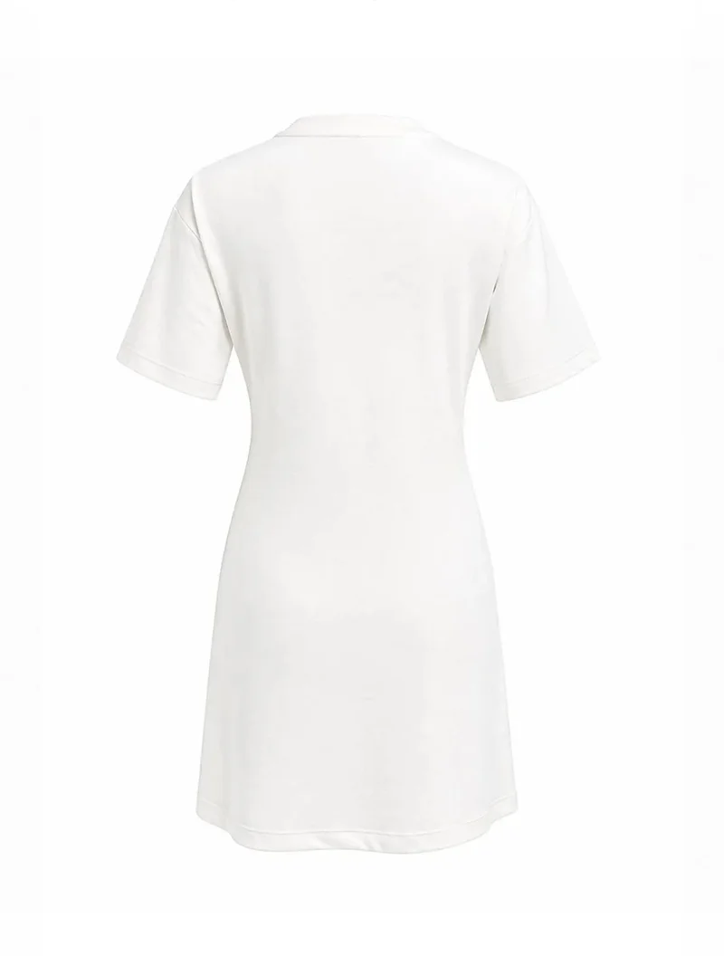 Mixray White MIXRAY Crew Neck Mini T-Shirt Dress with Stone Accessory for Women | Best Price UAE