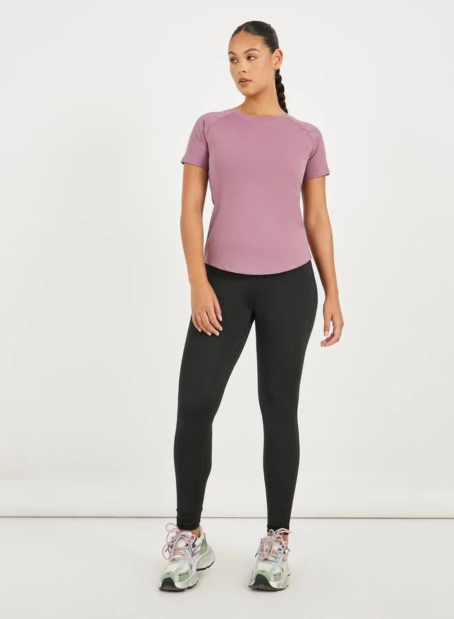 Styli Active Stitch Detail Mesh Insert Back Short Sleeve Top