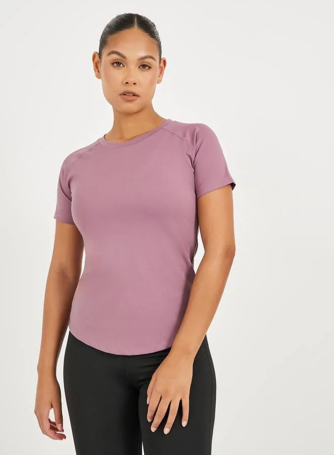 Styli Active Stitch Detail Mesh Insert Back Short Sleeve Top