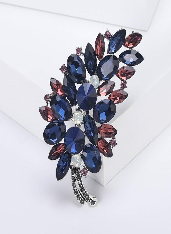 WAKYME Shiny Rhinestone Feather Brooches for Women Casual Crystal Glass Flower Pins Jewelry Accessories Gifts (Color) - Image 2