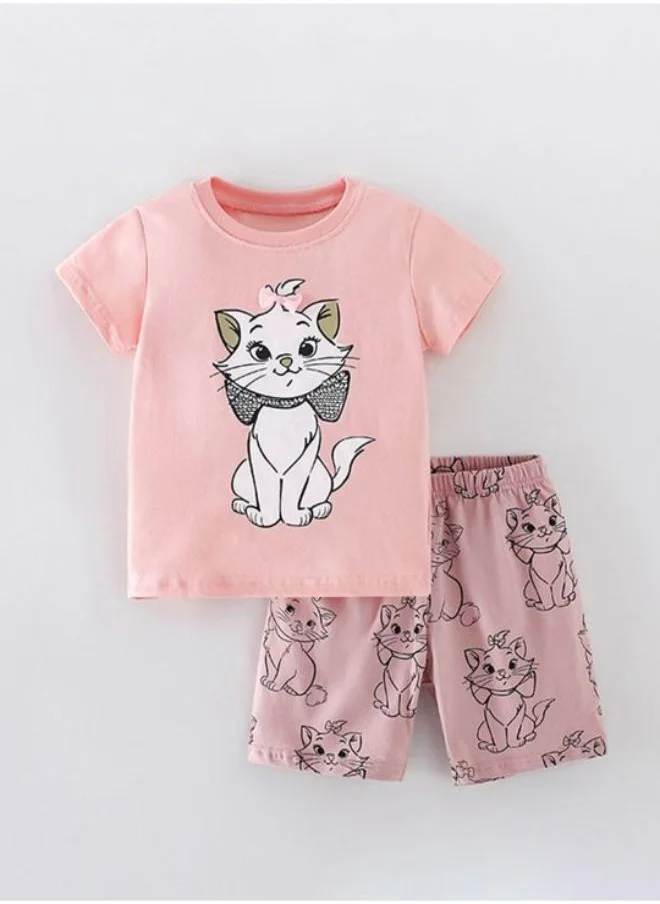 YUNIQEE Pink Crew Neck Short Sleeve Printed Top & Shorts