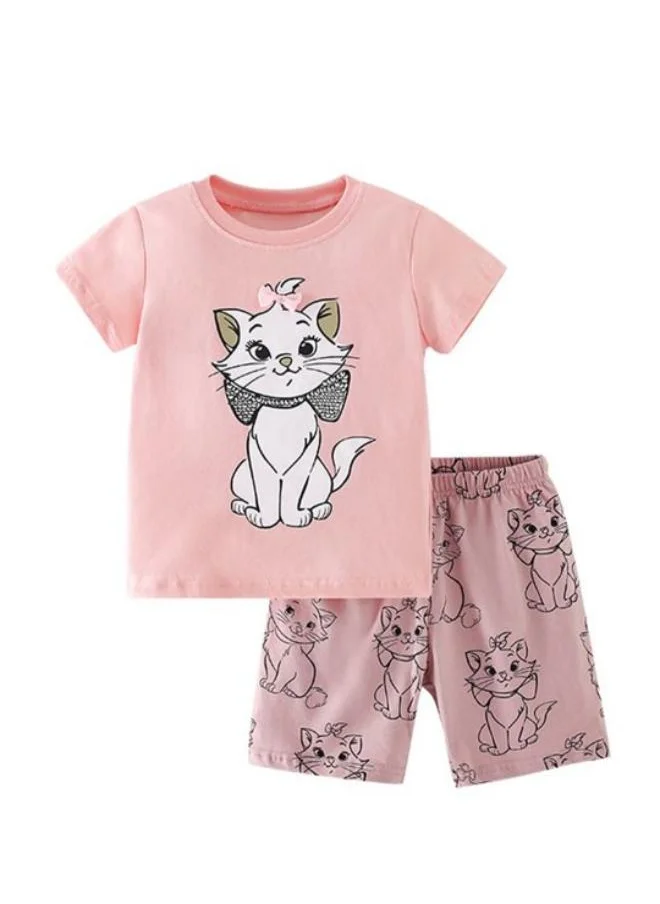 YUNIQEE Pink Crew Neck Short Sleeve Printed Top & Shorts