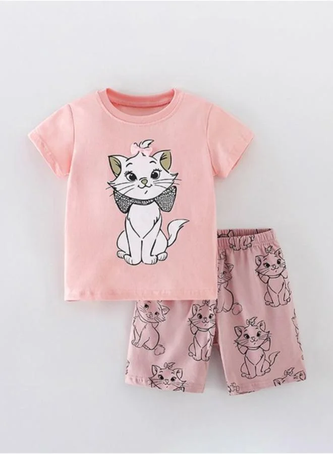 YUNIQEE Pink Crew Neck Short Sleeve Printed Top & Shorts