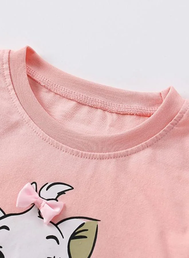 YUNIQEE Pink Crew Neck Short Sleeve Printed Top & Shorts