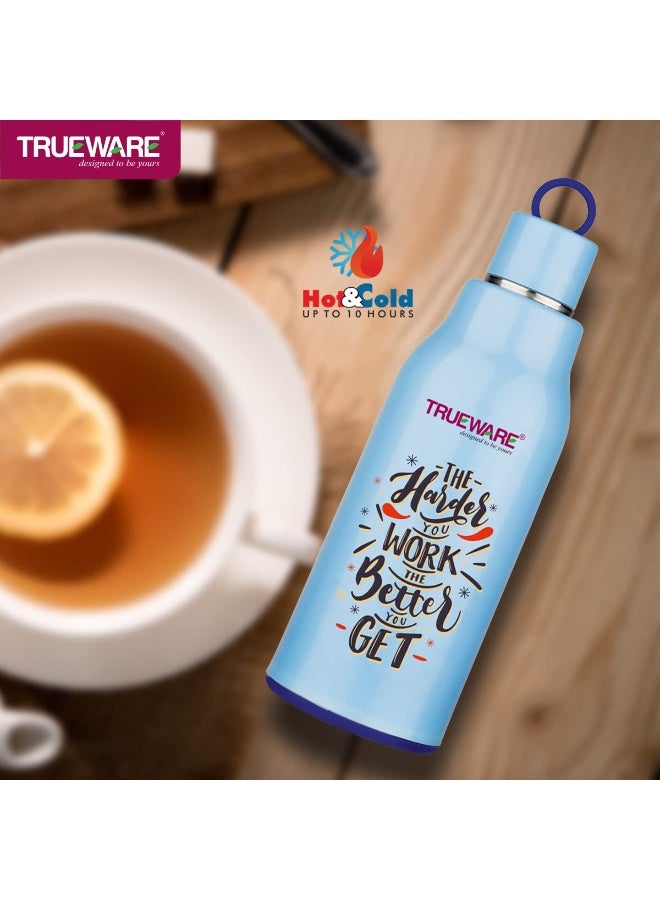 Trueware Atom 800 Insulated Inner Stainless Steel Water Bottle, 800 ml, Stainless steel finish|Blue | Leak Proof | BPA Free | Hot or Cold for Hours | Office | Gym | Hiking | Treking | Travel Bottle - Image 2