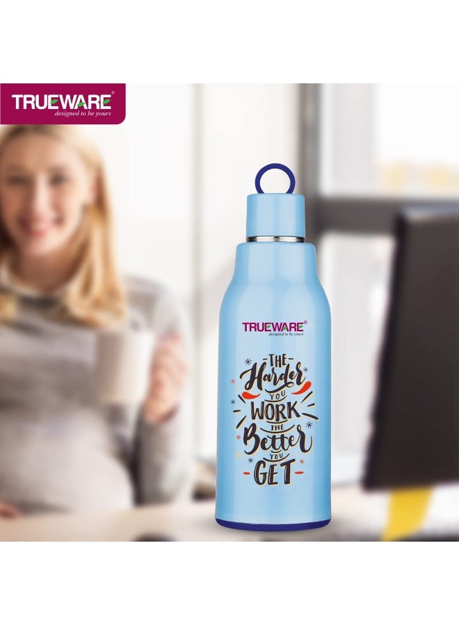 Trueware Atom 800 Insulated Inner Stainless Steel Water Bottle, 800 ml, Stainless steel finish|Blue | Leak Proof | BPA Free | Hot or Cold for Hours | Office | Gym | Hiking | Treking | Travel Bottle - Image 3