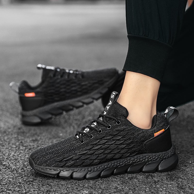Black Sneaker Leather Men'S Shoes Lightweight Trendy Soft Sole Casual Running Shoes Junior Boys Thick Sole For Students - Image 1