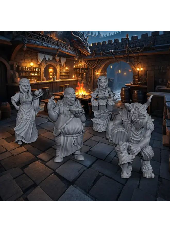 FS698 Tavern Crew DND Minis Set 4Pcs For Tabletop TTRPGs Dungeon And Dragons Campaigns - Image 1