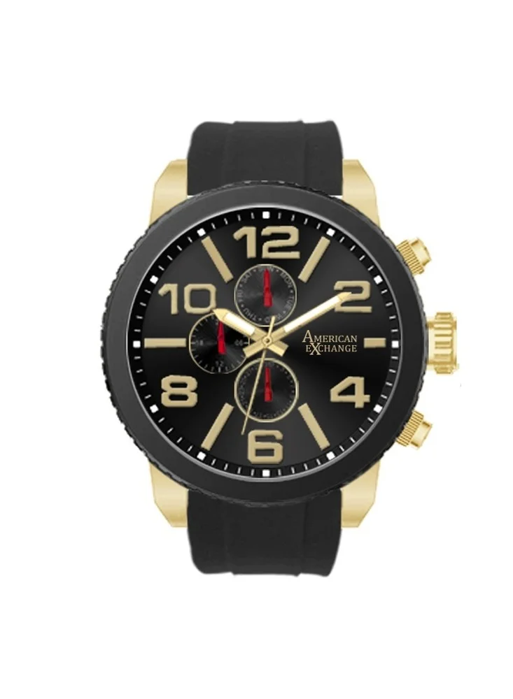 أمريكان إكستشينج American Exchange Mens Black/Black Stackable Watch and Bracelet with Silicone Strap, 5585G-42-G02