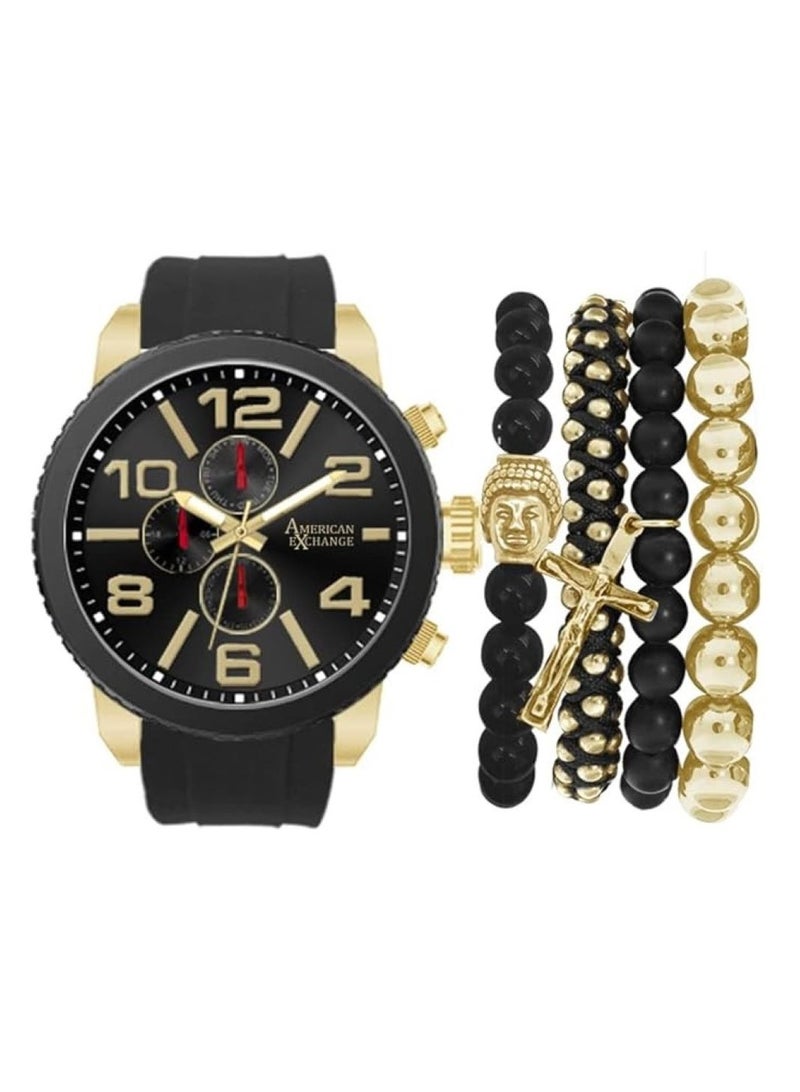 American Exchange Mens Black/Black Stackable Watch and Bracelet with Silicone Strap, 5585G-42-G02 - Image 1