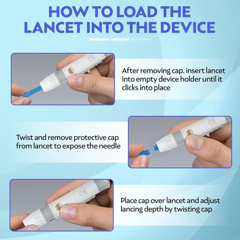 One Step Lancing Device  100 x 23 Gauge Twist Top Lancets Blood Sampling Pen 5 Depth Settings Diabetic Sugar Level Testing Less Pain and Ejector - Image 5