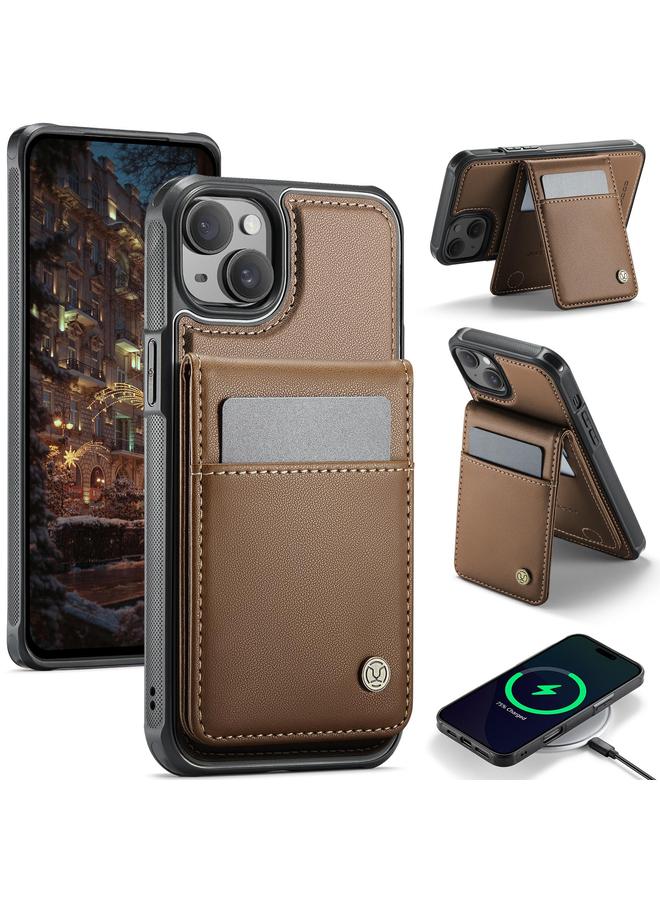 Case For iPhone 14 J06 British Style RFID MagSafe Card Bag PU Phone Case