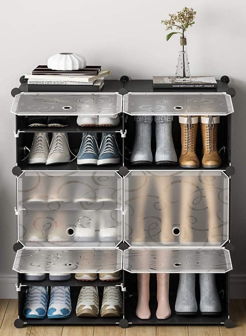 Generic 6 Cube 12 Sells Plastic Shoe Storage Organizer Units, Stackable Shoe Organizing Rack, Closed Shoe Organizer Boxes Bins with Doors, Space Saving Shoe Storage Cabinet for Heels, Boots, Slippers - Image 1