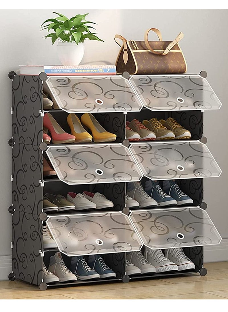 Generic 6 Cube 12 Sells Plastic Shoe Storage Organizer Units, Stackable Shoe Organizing Rack, Closed Shoe Organizer Boxes Bins with Doors, Space Saving Shoe Storage Cabinet for Heels, Boots, Slippers - Image 2